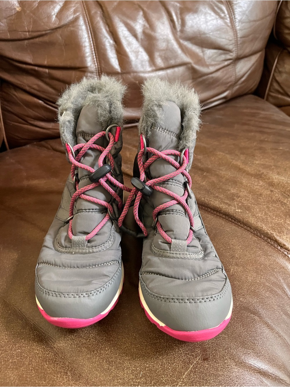 Sorel Kids Gray and Pink Fur-Trim Winter Boots